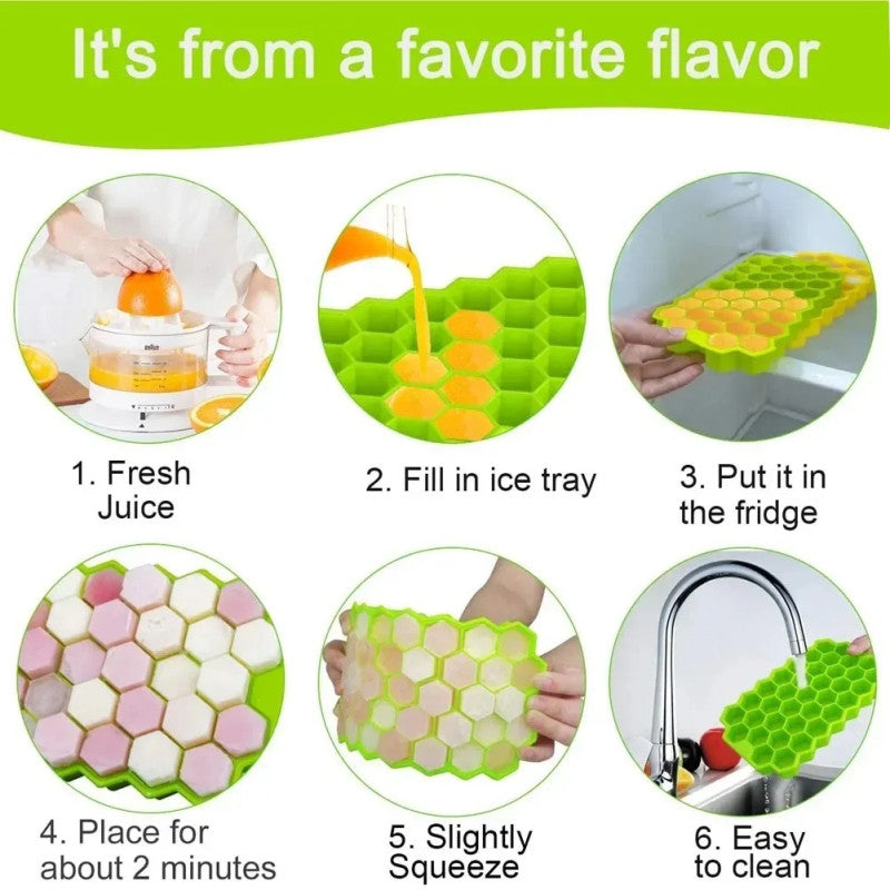 Pack of 5 Honey Cube Honeycomb Tray 37 Silicone Cubes Ice Cube Making Mold with Lids*