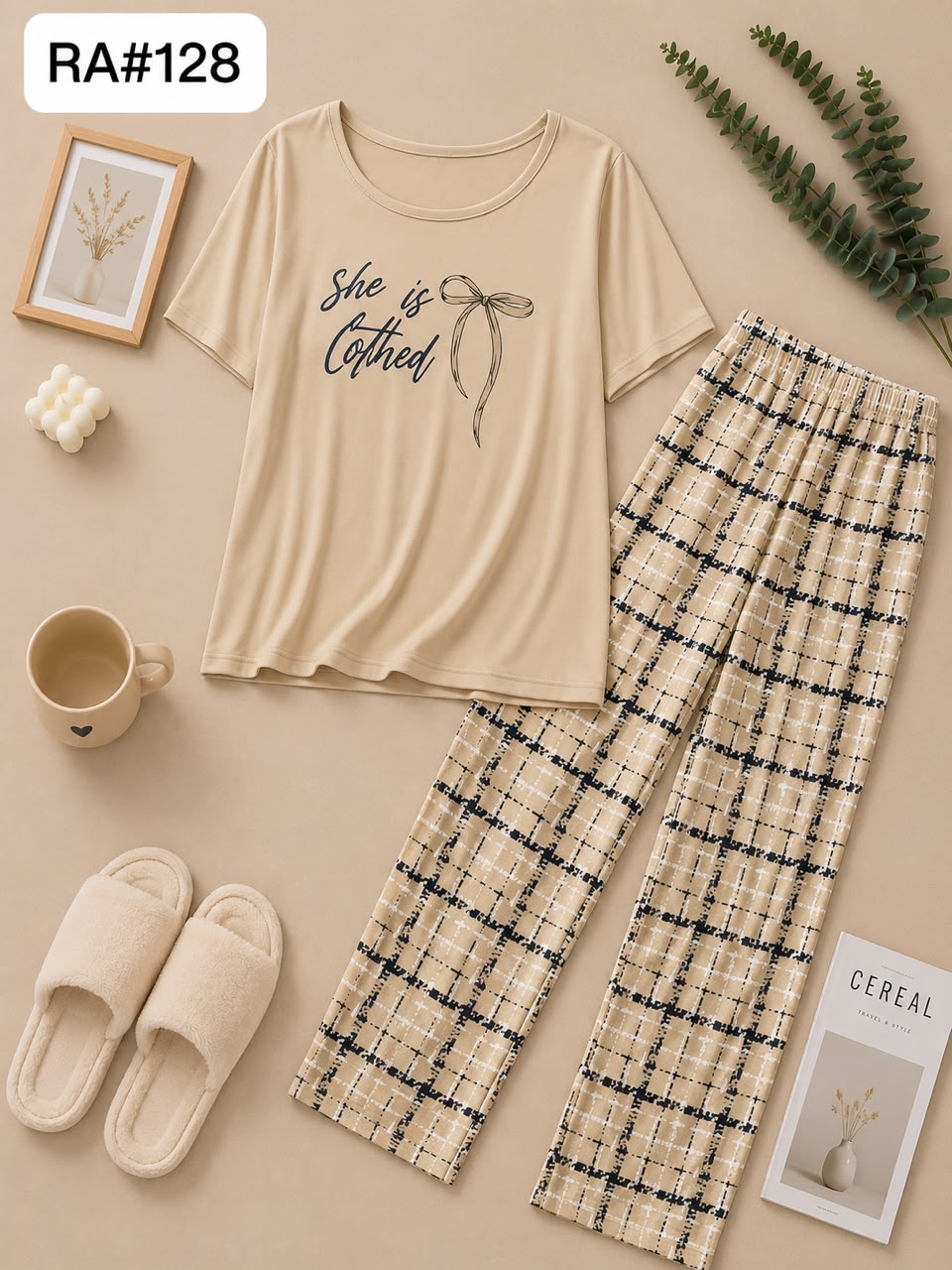 Elegant Bow Printed Women’s Pajama Set