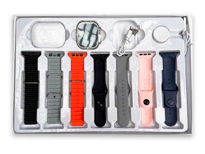 9 in 1 Combo - 7 Belts + 1 Airpods+ 1 Smartwatch with charging Cable