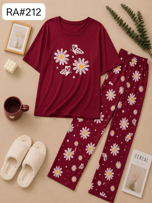 Maroon Floral Butterfly Pajama Set