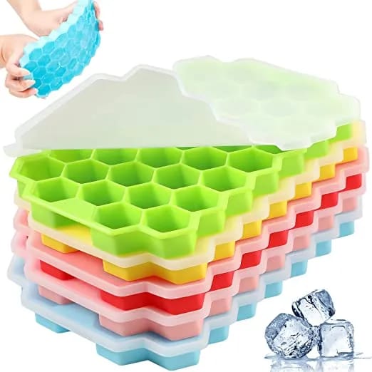 Pack of 5 Honey Cube Honeycomb Tray 37 Silicone Cubes Ice Cube Making Mold with Lids*