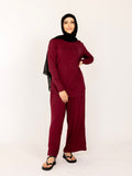 Plain Maroon V Neck Palazzo Style Pajama Full Sleeves