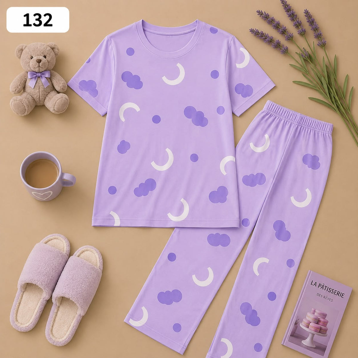 Lavender Moon & Cloud Printed Women’s Pajama Set