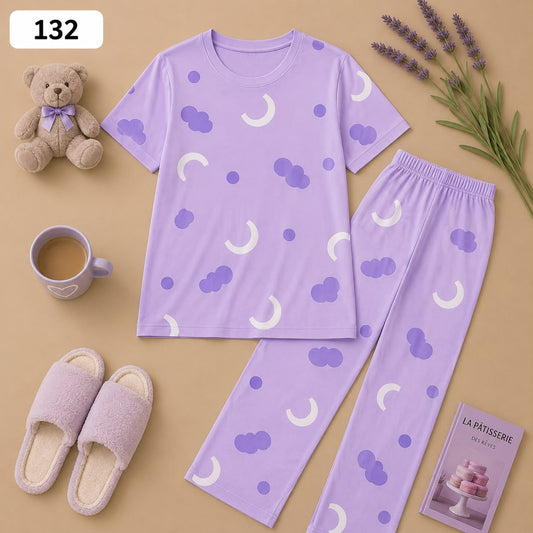 Lavender Moon & Cloud Printed Women’s Pajama Set