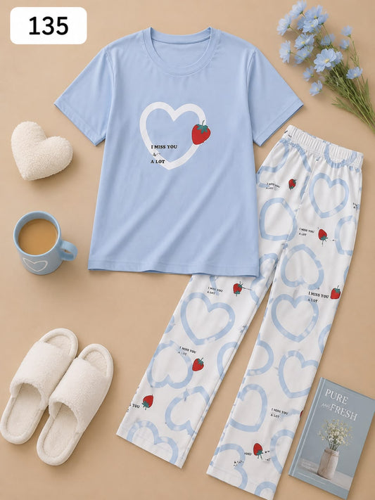 I Miss You Heart Printed Women's Pajama Set