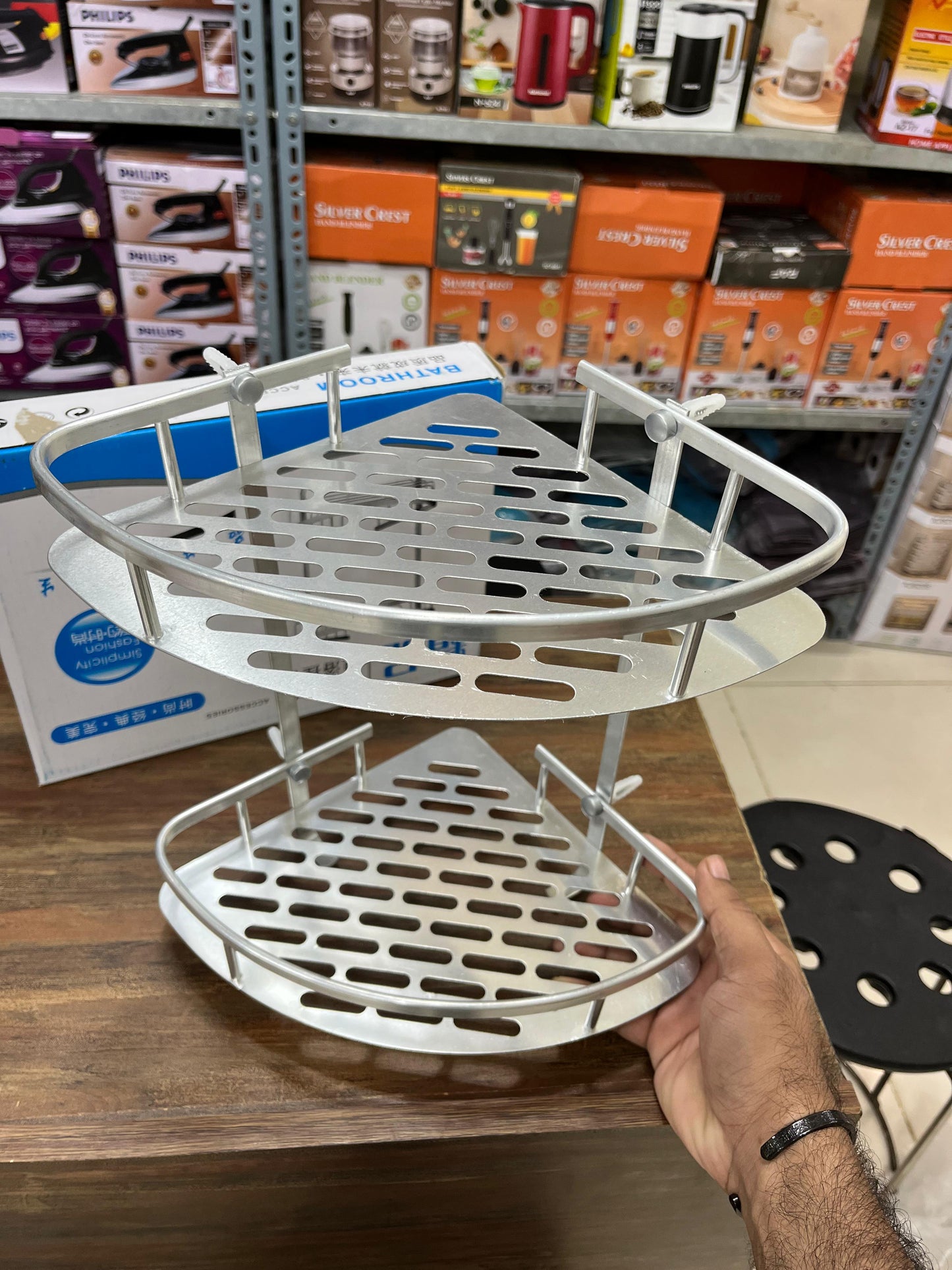 2 Layer Aluminum Steel Corner Bathroom Shelf